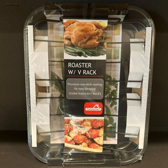 Euro Home 14'' Premium Non-Stick Roaster W/ V Rack Pan - New - Picture 1 of 2